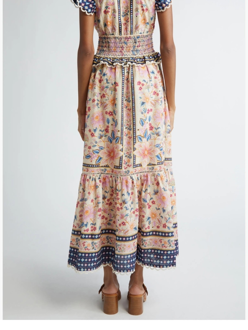 FARM Rio Cream Floral Maxi Dress with Navy Border, 100% Cotton - Picture 3 of 12
